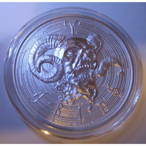 ARIES - ZOMBIE Zodiac Series 1 OZ 999 Silver Round in Capsule Skull Apocalypse - Picture 1 of 6